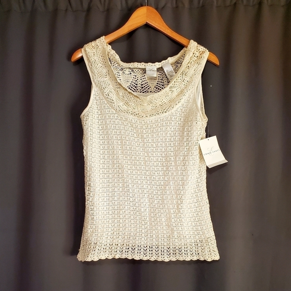 Emma James Crochet Knit Cream Tank Size Large NWT